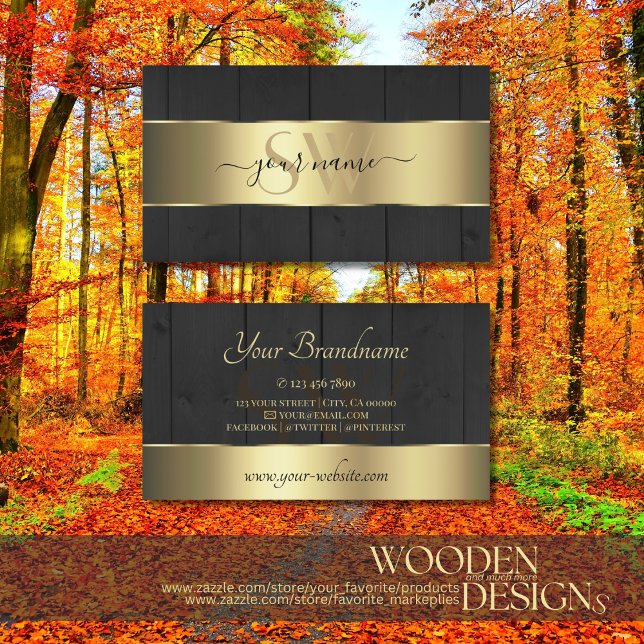 Holzplatten Schwarz-Holz-Körner-Initialen Gold-Dek Visitenkarte (Von Creator hochgeladen)