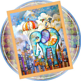 HOLZPUZZEL - Blauer Elefant fällt in die Stadt