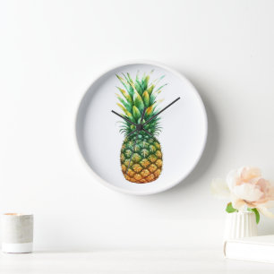 Holzrahmen, Ananas, Druck Uhr