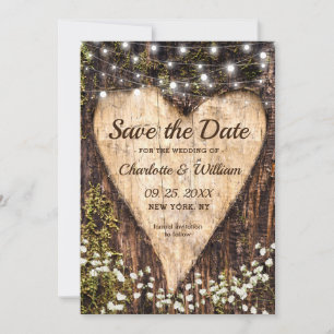 Holzrinden-Baby-Breath-Herz-Rustikale-Hochzeit Save The Date
