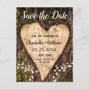 Holzrinden-Herz-Baby-Atem-Hochzeits-Save-The-Date Postkarte
