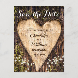Holzrinden-Herz-Baby-Atem-Hochzeits-Save-The-Date Postkarte
