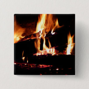 Holzscheite im Kamin Warme Feuer Fotografie Button