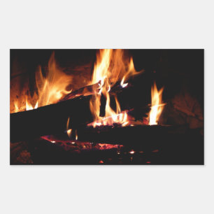 Holzscheite im Kamin Warme Feuerfotografie Rechteckiger Aufkleber