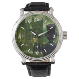Holzschild Herren mit Zylinder Spaziergang Armbanduhr