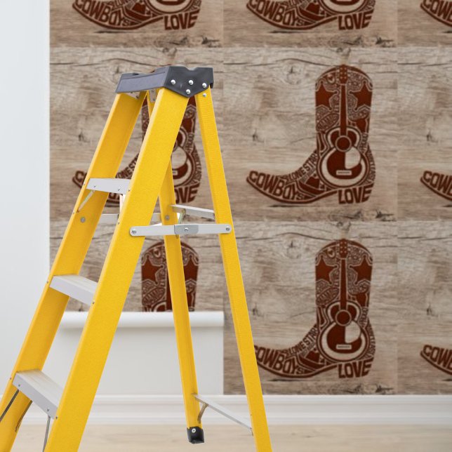 Holzschild "Peel and Stick Brown Cowboy"-Western Tapete (Peel and Stick brown cowboy boot western wood sign Wallpaper)