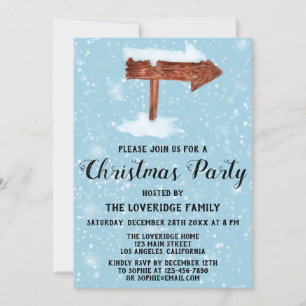 Holzschild & Weißschneeurlaub Weihnachten Party Einladung