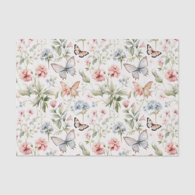 Holzschmetterlinge und Blume Muster Seidenpapier (Vorderseite)