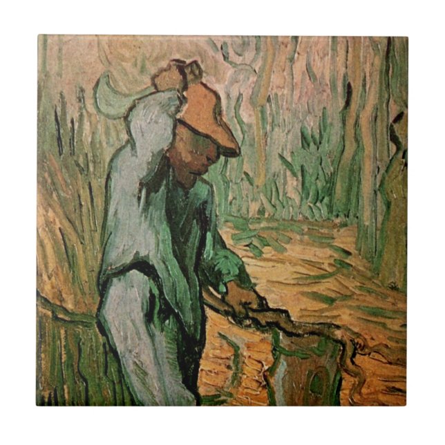Holzschneider (nach Millet) von Vincent van Gogh Fliese (Vorderseite)