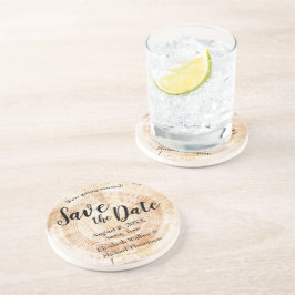 Holzschnitt ganze Namen rustikal Save the Date Getränkeuntersetzer