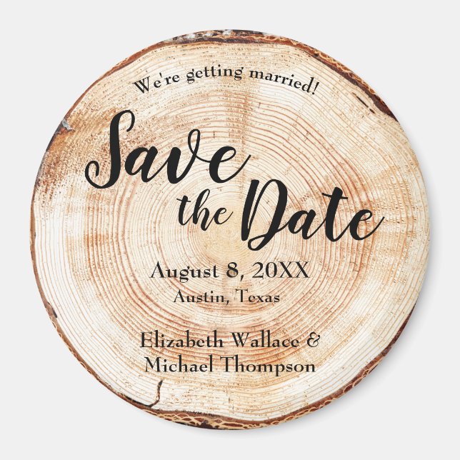 Holzschnitt ganze Namen rustikal Save the Date Magnet (Vorne)