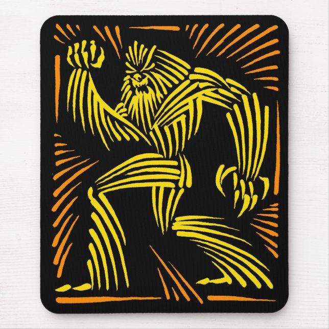 Holzschnitt-Grafik Bigfoots Mousepad - Gelb u. (Vorne)