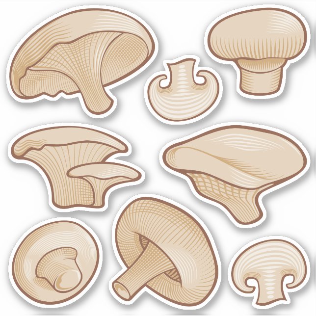 Holzschnitt Pilze Ikonen Sticker Set (Vorderseite)