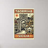 Holzschnitt Rot Gelb Taormina Sizilien Porta Messi