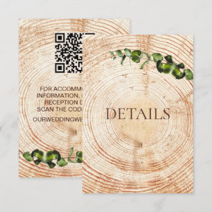 Holzschnitt-Scheiben-Grün Hochzeitsdetails QR-Code Begleitkarte