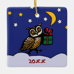 Holzschnitt-Schüssel mit einem Geschenk Schnee in  Keramikornament