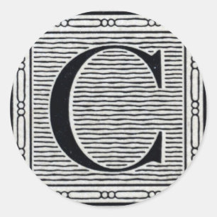 Holzschnitt Woodblock Initiale der Holztype-"C" Runder Aufkleber