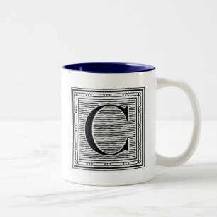 Holzschnitt Woodblock Initiale der Holztype-"C" Zweifarbige Tasse