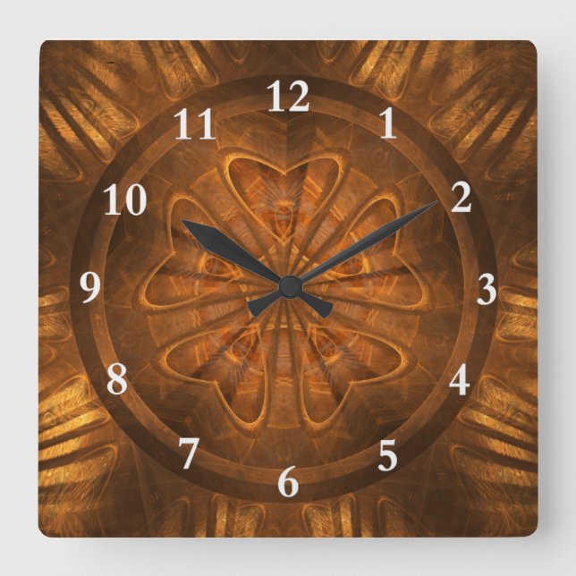 Holzschnitzen Quadratische Wanduhr (Vorderseite)
