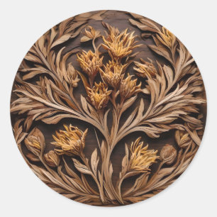 Holzschnitzerei, australische Kangaroo-Blume Runder Aufkleber