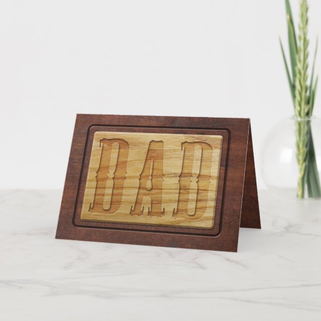 Holzschnitzerei | VATER | Imitate Wooden Vatertag Karte (Vorderseite)