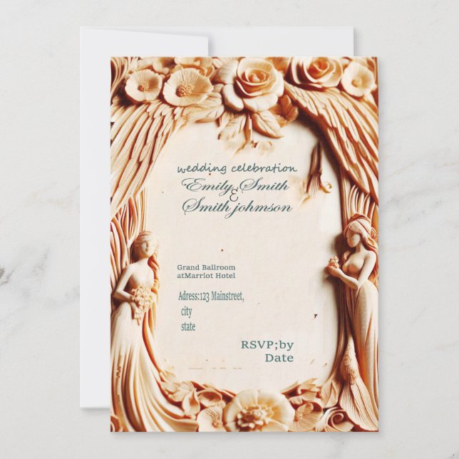 Holzschnitzereien Hochzeitskarte, modern Einladung (Vorderseite)