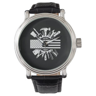 Holzschnitzereiholz der amerikanischen Flagge Armbanduhr
