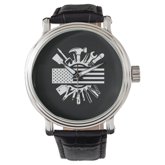 Holzschnitzereiholz der amerikanischen Flagge Armbanduhr (Vorderseite)