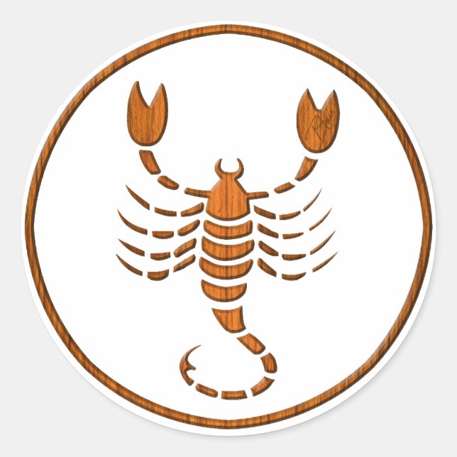 Holzskorpio Zodiac Skorpion Astrologie Zeichen Runder Aufkleber (Vorderseite)