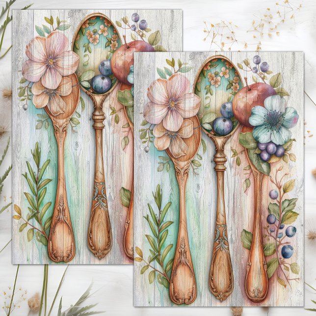 HOLZSPOONEN - FLIESENDEKOUPATION SEIDENPAPIER (WOODEN SPOONS FLORAL DECOUPAGE TISSUE PAPER)