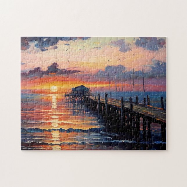 Holzsteg bei Sonnenuntergang Kunstvoll (Horizontal)