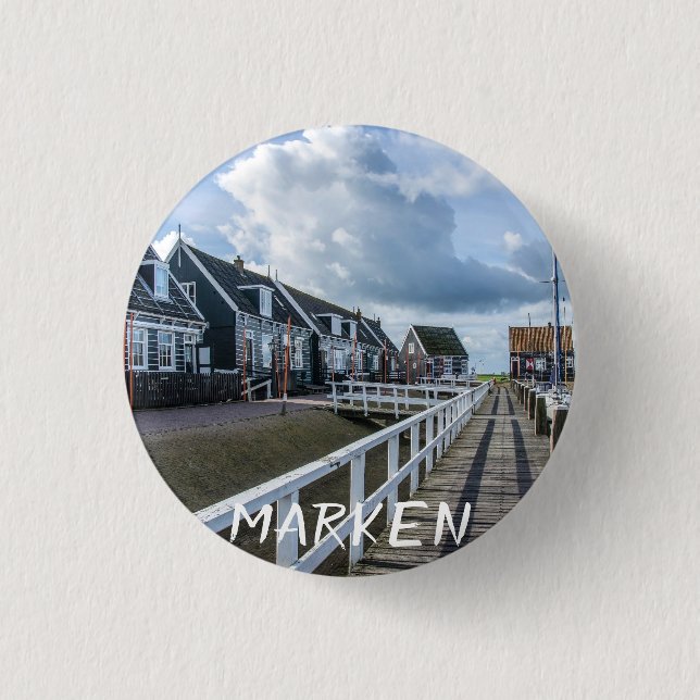 Holzsteg in Marken, Niederlande Button (Vorderseite)