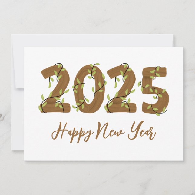 Holzstil einfach glückliche neue Jahre Karten 2025 (Vorderseite)