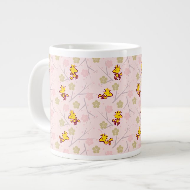 Holzstock-Pink-Kirschblossom-Muster Jumbo-Tasse (Vorderseite Links)