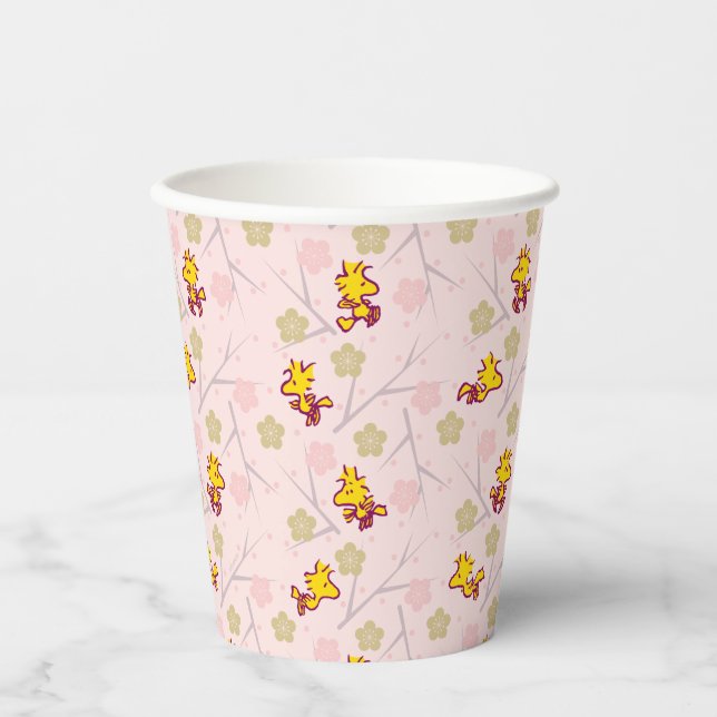 Holzstock-Pink-Kirschblossom-Muster Pappbecher (Vorderseite)