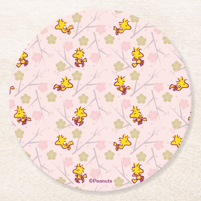 Holzstock-Pink-Kirschblossom-Muster Runder Pappuntersetzer (Vorderseite)