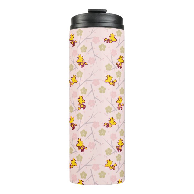 Holzstock-Pink-Kirschblossom-Muster Thermosbecher (Vorderseite)