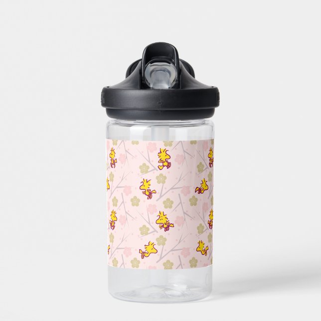 Holzstock-Pink-Kirschblossom-Muster Trinkflasche (Vorne)