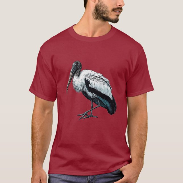 Holzstork-Vogel Grunddunkler T - Shirt (Vorderseite)
