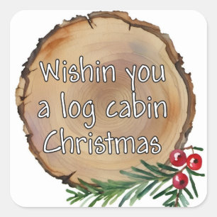 Holzstück. Weihnachtswünsche Quadratischer Aufkleber