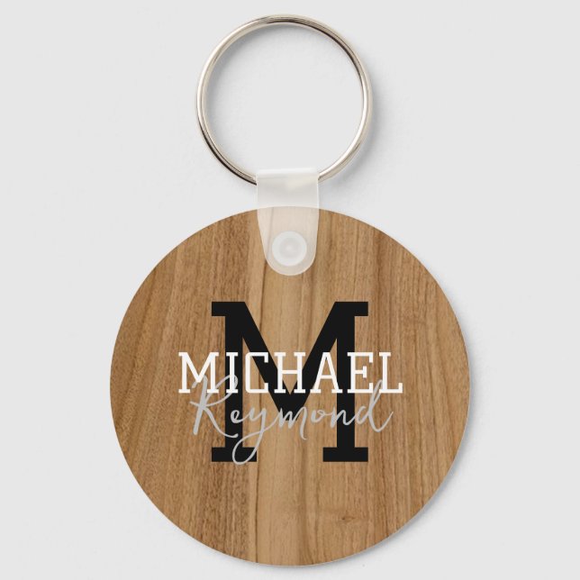 Holztextur Rustic Monogram Country Style Keychai Schlüsselanhänger (Vorderseite)