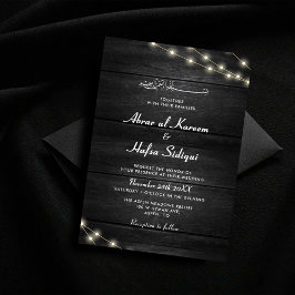 Holztextur Schwarz-weiße muslimische Hochzeit Mono Einladung
