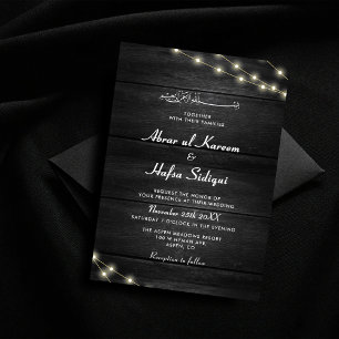 Holztextur Schwarz-weiße muslimische Hochzeit Mono Einladung