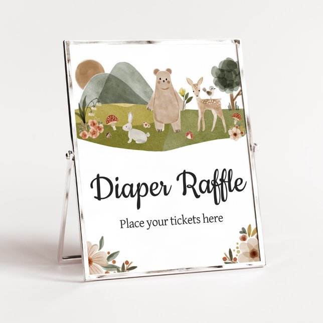 Holztiere Boho Babydusche Windelwindeln Poster (Gender Neutral Boho Baby Shower Diaper Raffle Sign)