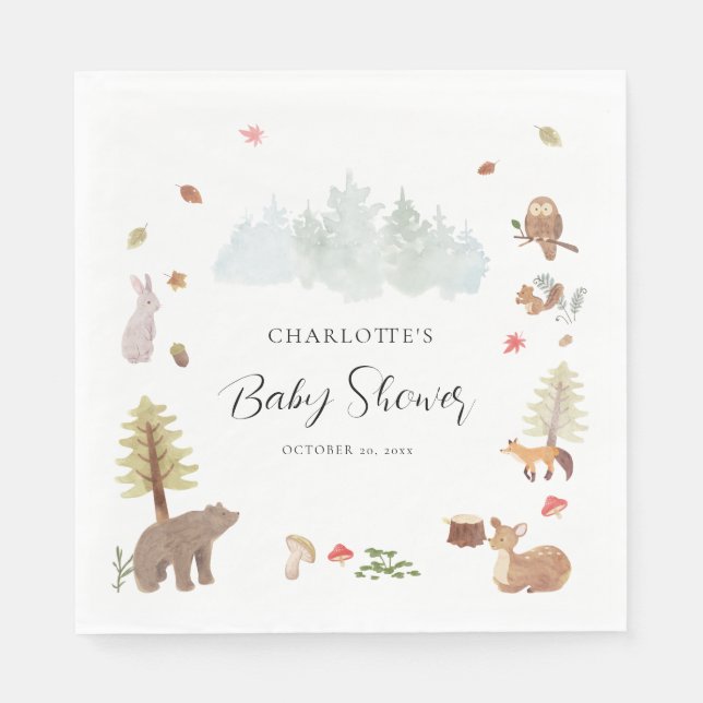 Holztiere fallen Babyduschpapier Serviette (Vorderseite)