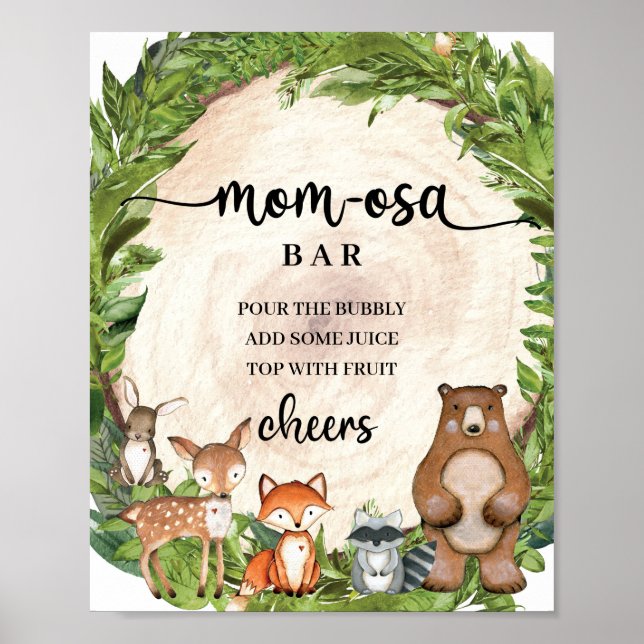 Holztiere Holzschnitt Momosa Bar Sign Poster (Vorne)