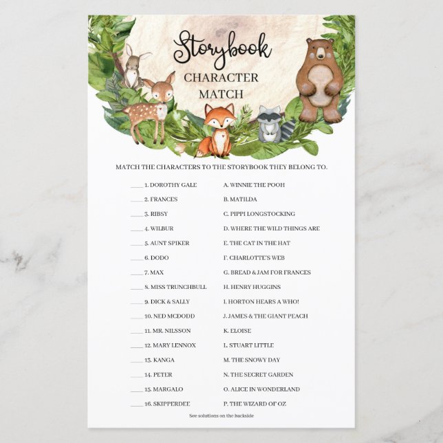 Holztiere Storybook Character Match (Vorderseite)