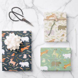 Holztiere und Holzleder Geschenkpapier Set