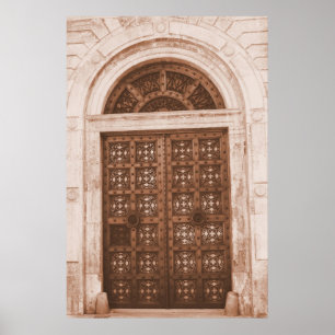 Holztüren in der Altstadt von Barcelona, Spanien Poster