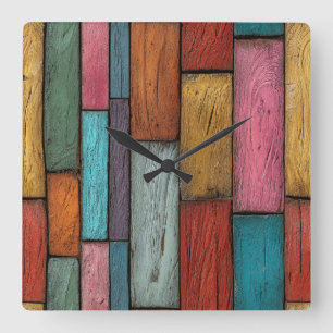 Holzuhr mit Holzplanken Quadratische Wanduhr
